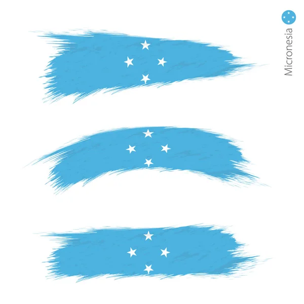 Set Grunge Textured Flag Micronesia Three Versions National Country Flag — Stock Vector
