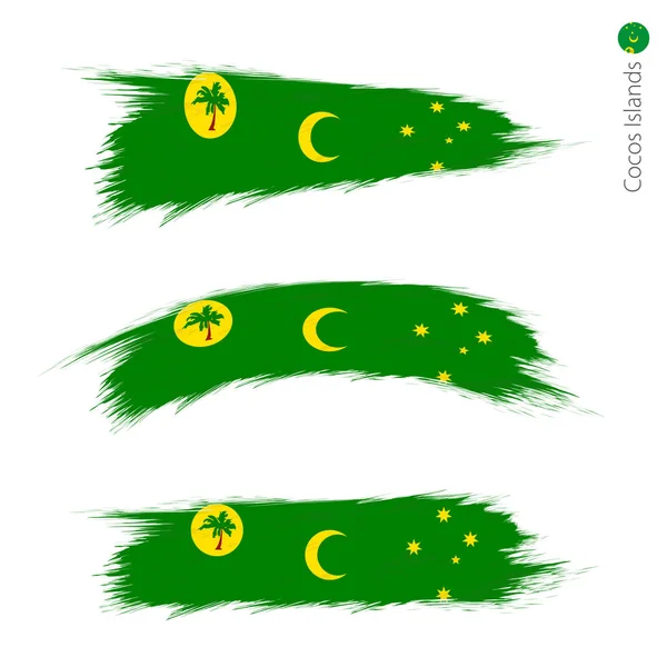 Conjunto Grunge Bandera Texturizada Islas Cocos Tres Versiones Bandera Nacional — Archivo Imágenes Vectoriales