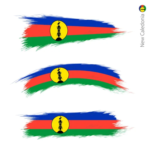 Σετ Grunge Ελαστικοποιημένων Σημαία Της Νέας Καληδονίας Τρεις Εκδόσεις Της — Διανυσματικό Αρχείο