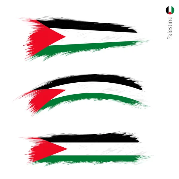 Conjunto Grunge Bandera Texturizada Palestina Tres Versiones Bandera Nacional País — Vector de stock