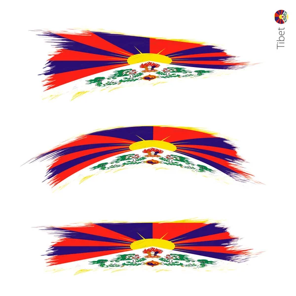 グランジ テクスチャ チベットの旗 つのバージョン ブラシ ストローク スタイルを描かれた国家国旗のセットします ベクトル フラグ — ストックベクタ