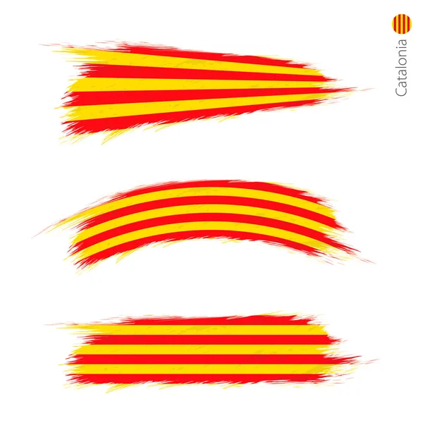 Set Banderas Grunge Texturizadas Cataluña Tres Versiones Banderas Nacionales País — Archivo Imágenes Vectoriales