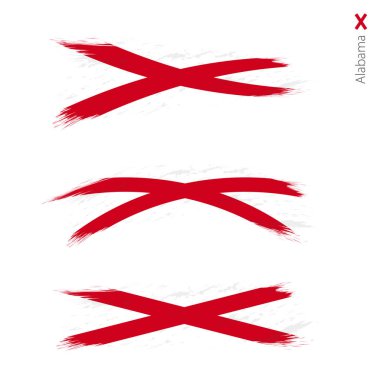 Bize devlet Alabama, stil boyalı fırça darbeleri devlet bayrağı üç sürümü 3 grunge dokulu bayrak ayarlayın. Vektör bayrakları.