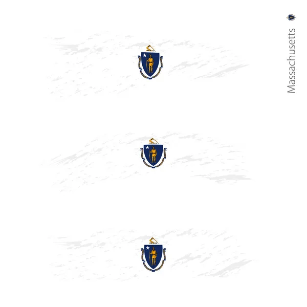Set Grunge Textured Flag State Massachusetts Tres Versiones State Flag — Archivo Imágenes Vectoriales