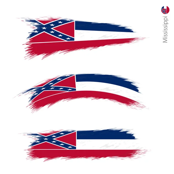 设置了3个粗糙纹理的国旗 我们州密西西比州 三个版本的州国旗在笔触画的风格 矢量标志 — 图库矢量图片