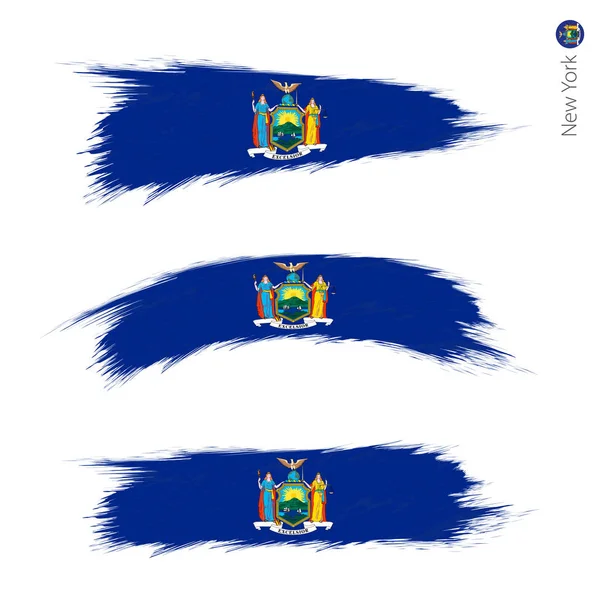 Набор Граненых Текстурированных Флагов Штата Нью Йорк Три Варианта Государственного — стоковый вектор