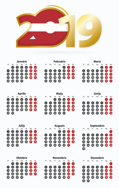 Calendario Plantillas Vectoriales 2019 Con Número Círculos Calendario Letón Simple — Vector de stock