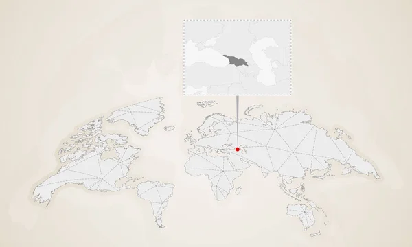 Карта Грузии Соседними Странами Закрепленная Карте Мира Абстрактные Треугольники — стоковый вектор