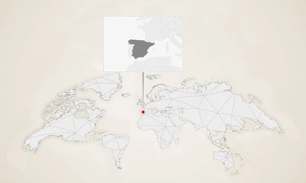 Χάρτης Ισπανίας Γείτονες Χώρες Καρφώθηκε Στον Παγκόσμιο Χάρτη Αφηρημένη Τρίγωνα — Διανυσματικό Αρχείο