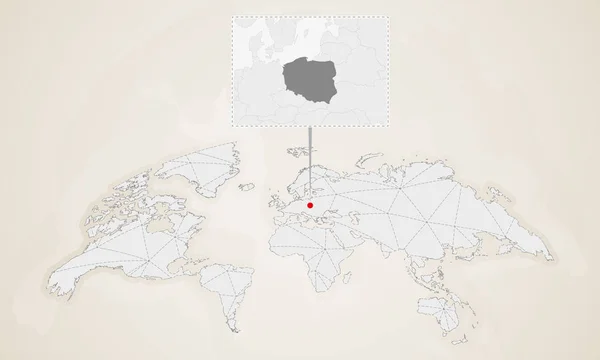 Χάρτης Πολωνίας Γείτονες Χώρες Καρφώθηκε Στον Παγκόσμιο Χάρτη Αφηρημένη Τρίγωνα — Διανυσματικό Αρχείο