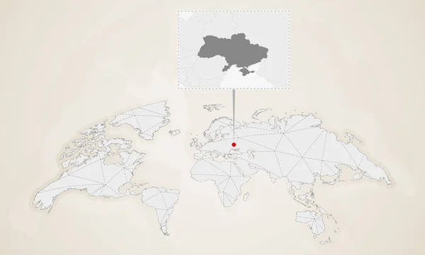 Ukrayna Haritası Komşu Ülkeleri Ile Dünya Haritası Üzerinde Sabitlenmiş Soyut — Stok Vektör