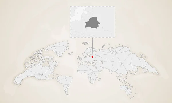 被钉在世界地图上的邻国白俄罗斯地图 抽象三角形世界地图 — 图库矢量图片