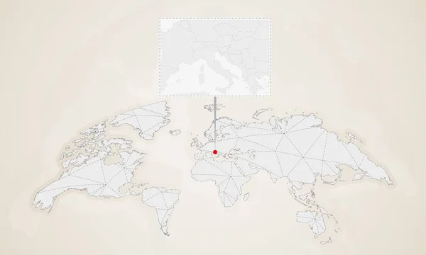 Χάρτης Του Αγίου Μαρίνου Γείτονες Χώρες Καρφώθηκε Στον Παγκόσμιο Χάρτη — Διανυσματικό Αρχείο