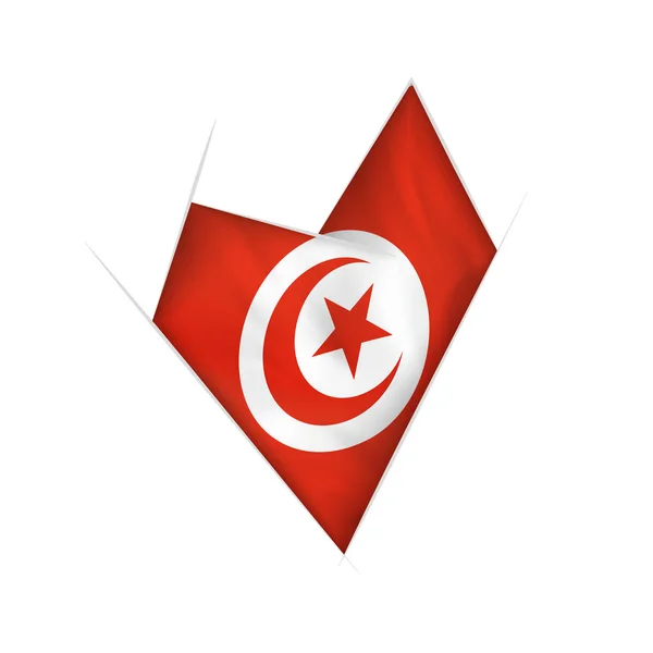 Skissade Krokiga Hjärta Med Flagga Tunisien — Stock vektor