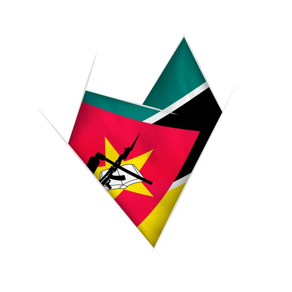 モザンビークの国旗と曲がった心のスケッチ — ストックベクタ