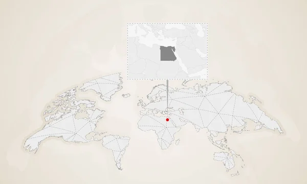 Mapa Egiptu Krajami Sąsiada Przypięte Mapie Świata Streszczenie Trójkątów Mapa — Wektor stockowy