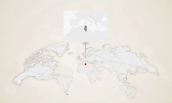 Mapa Túnez Con Países Vecinos Fijado Mapa Del Mundo Triángulos — Archivo Imágenes Vectoriales