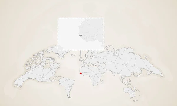 Χάρτης Της Γουινέας Μπισάου Γείτονες Χώρες Καρφώθηκε Στον Παγκόσμιο Χάρτη — Διανυσματικό Αρχείο