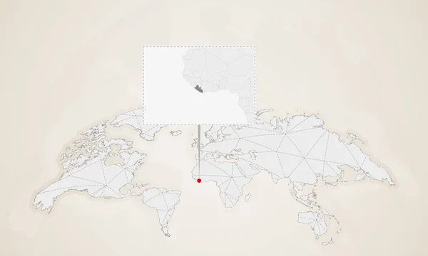 Χάρτης Της Λιβερίας Γείτονες Χώρες Καρφώθηκε Στον Παγκόσμιο Χάρτη Αφηρημένη — Διανυσματικό Αρχείο