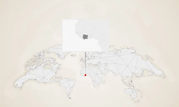Χάρτης Της Ακτής Ελεφαντοστού Γείτονες Χώρες Καρφώθηκε Στον Παγκόσμιο Χάρτη — Διανυσματικό Αρχείο
