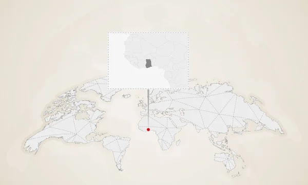 Χάρτης Της Γκάνας Γείτονες Χώρες Καρφώθηκε Στον Παγκόσμιο Χάρτη Αφηρημένη — Διανυσματικό Αρχείο