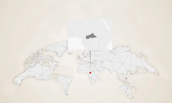 Mapa República Centroafricana Con Países Vecinos Fijado Mapa Mundial Triángulos — Archivo Imágenes Vectoriales