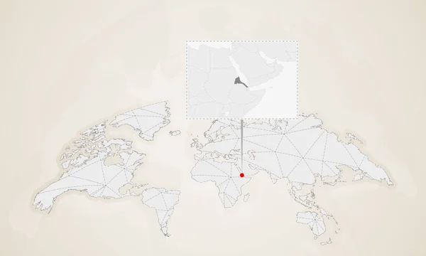 Eritrea Térkép Szomszéd Országokkal Beszorult Világtérképen Absztrakt Háromszögek Világ Térkép — Stock Vector