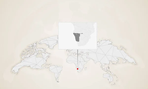 Χάρτης Της Ναμίμπια Γείτονες Χώρες Καρφώθηκε Στον Παγκόσμιο Χάρτη Αφηρημένη — Διανυσματικό Αρχείο