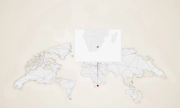 莱索托地图与邻国钉在世界地图上 抽象三角形世界地图 — 图库矢量图片