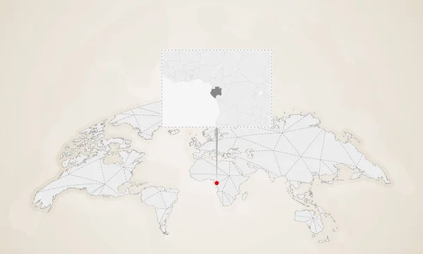 Χάρτης Της Γκαμπόν Γείτονες Χώρες Καρφώθηκε Στον Παγκόσμιο Χάρτη Αφηρημένη — Διανυσματικό Αρχείο