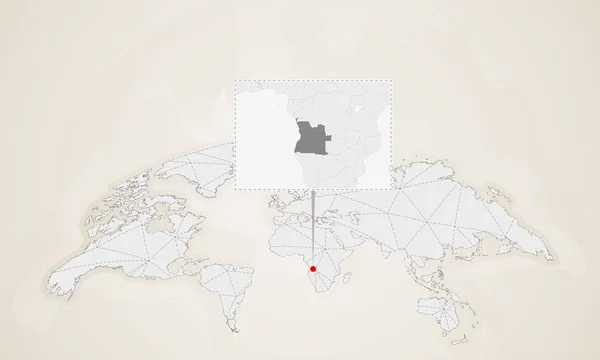 Mapa Angoli Krajów Sąsiada Przypięte Mapie Świata Streszczenie Trójkątów Mapa — Wektor stockowy