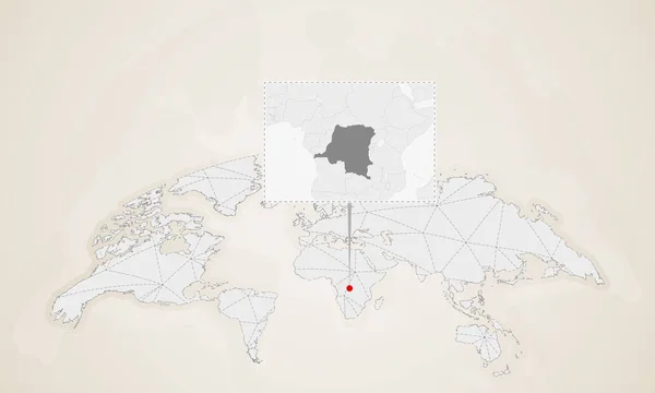 Χάρτης Του Κονγκό Γείτονες Χώρες Καρφώθηκε Στον Παγκόσμιο Χάρτη Αφηρημένη — Διανυσματικό Αρχείο