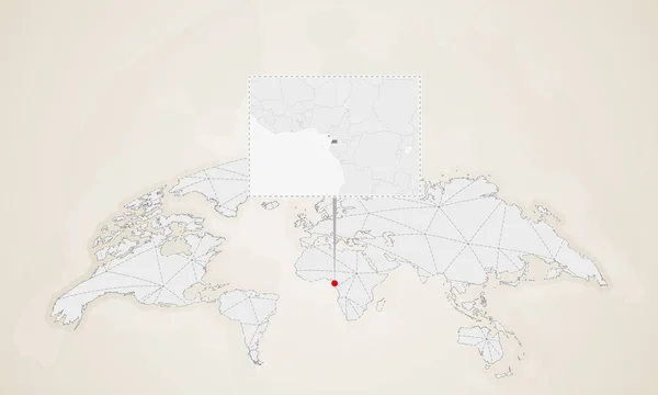 Mapa Gwinea Równikowa Krajów Sąsiada Przypięte Mapie Świata Streszczenie Trójkątów — Wektor stockowy