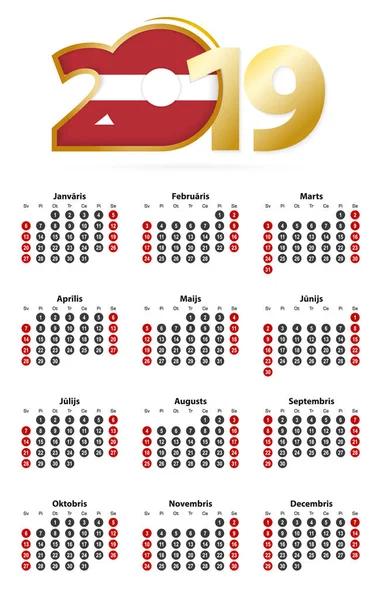 Calendario Letón 2019 Con Números Círculos Semana Comienza Domingo 2019 — Vector de stock