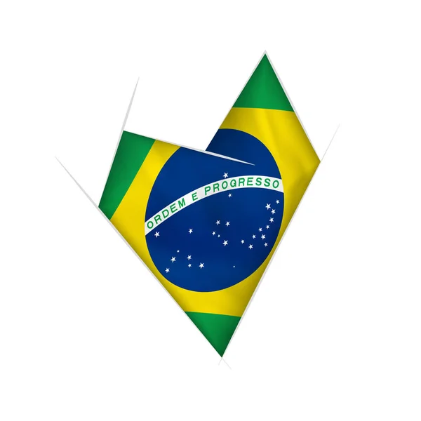 Esboçado Coração Torto Com Bandeira Brasil —  Vetores de Stock