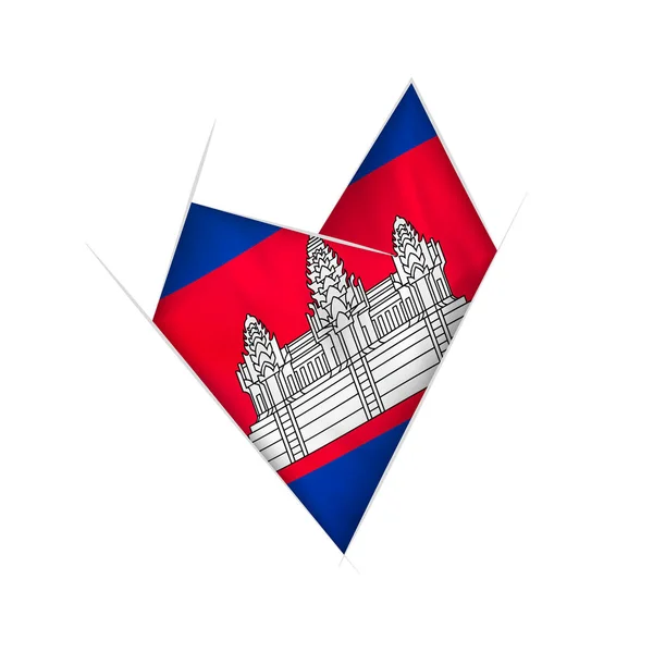 Sketched Crooked Heart Flag Cambodia — 图库矢量图片