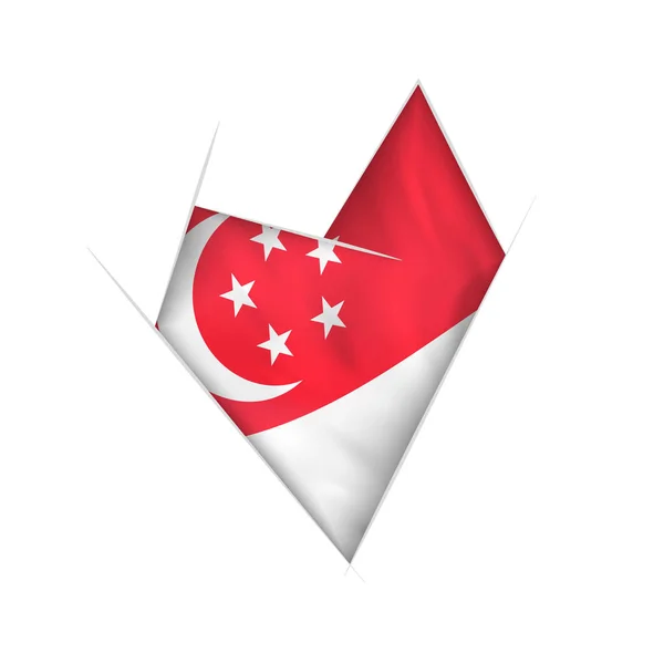 Corazón Torcido Con Bandera Singapur — Vector de stock