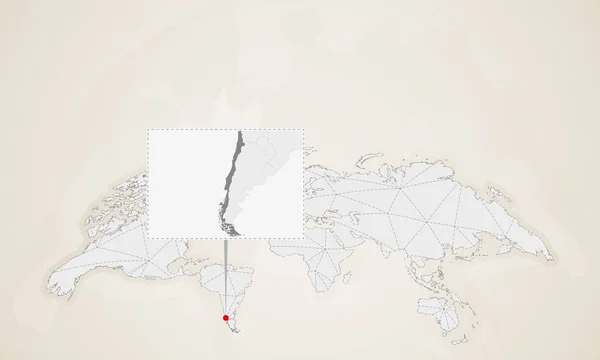 Χάρτης Της Χιλής Τις Χώρες Της Γειτονικής Καρφώθηκε Στον Παγκόσμιο — Διανυσματικό Αρχείο