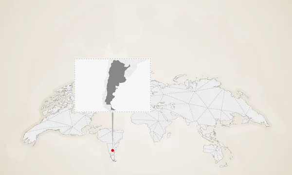 Χάρτης Της Αργεντινής Γείτονες Χώρες Καρφώθηκε Στον Παγκόσμιο Χάρτη Αφηρημένη — Διανυσματικό Αρχείο