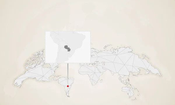 Paragwaju Mapę Krajami Sąsiada Przypięte Mapie Świata Streszczenie Trójkątów Mapa — Wektor stockowy