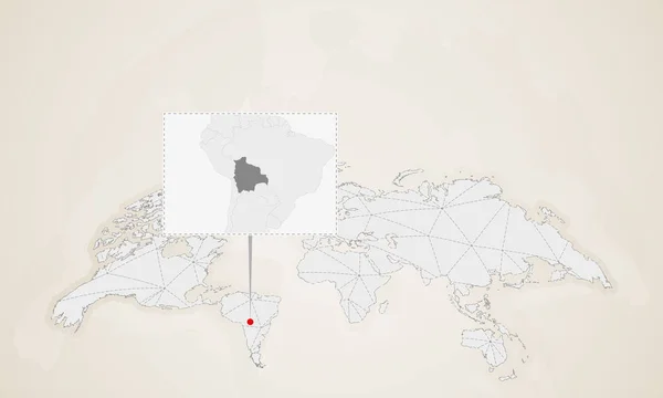 Χάρτης Της Βολιβίας Γείτονες Χώρες Καρφώθηκε Στον Παγκόσμιο Χάρτη Αφηρημένη — Διανυσματικό Αρχείο