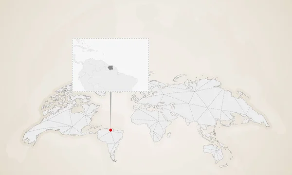 Χάρτης Του Σουρινάμ Γείτονες Χώρες Καρφώθηκε Στον Παγκόσμιο Χάρτη Αφηρημένη — Διανυσματικό Αρχείο