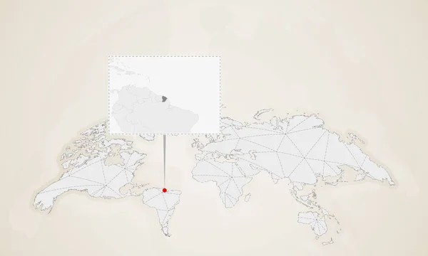 Χάρτης Της Γαλλικής Γουιάνας Γείτονες Χώρες Καρφώθηκε Στον Παγκόσμιο Χάρτη — Διανυσματικό Αρχείο