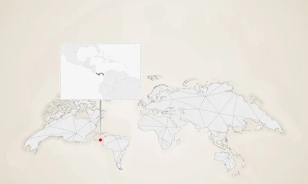 Χάρτης Του Παναμά Γείτονες Χώρες Καρφώθηκε Στον Παγκόσμιο Χάρτη Αφηρημένη — Διανυσματικό Αρχείο