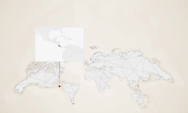 Χάρτης Κόστα Ρίκα Γείτονες Χώρες Καρφώθηκε Στον Παγκόσμιο Χάρτη Αφηρημένη — Διανυσματικό Αρχείο