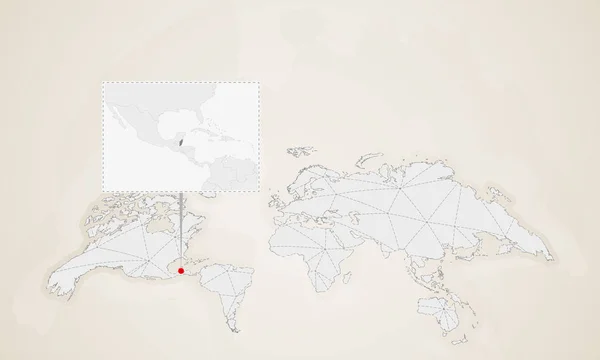 Carte Belize Avec Les Pays Voisins Épinglés Sur Carte Monde — Image vectorielle