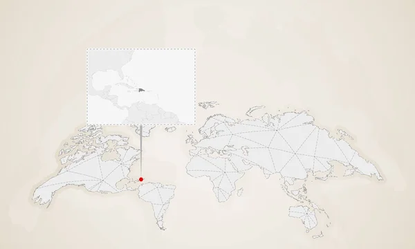 Χάρτης Δομινικανής Δημοκρατίας Γείτονες Χώρες Καρφώθηκε Στον Παγκόσμιο Χάρτη Αφηρημένη — Διανυσματικό Αρχείο