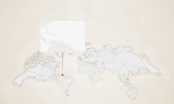 Mapa Dominica Con Países Vecinos Fijado Mapa Del Mundo Triángulos — Archivo Imágenes Vectoriales