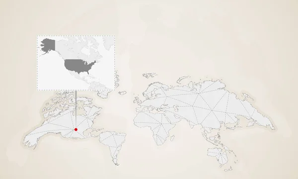 Carte Des États Unis Avec Les Pays Voisins Épinglés Sur — Image vectorielle