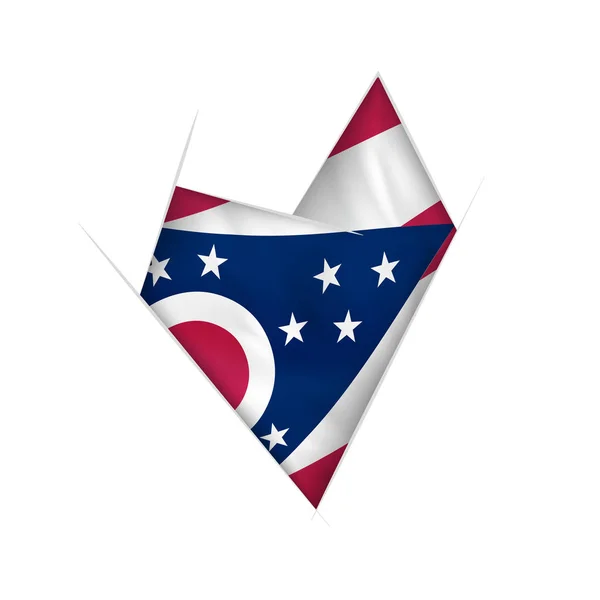 素描弯曲的心脏与俄亥俄州的旗子 — 图库矢量图片